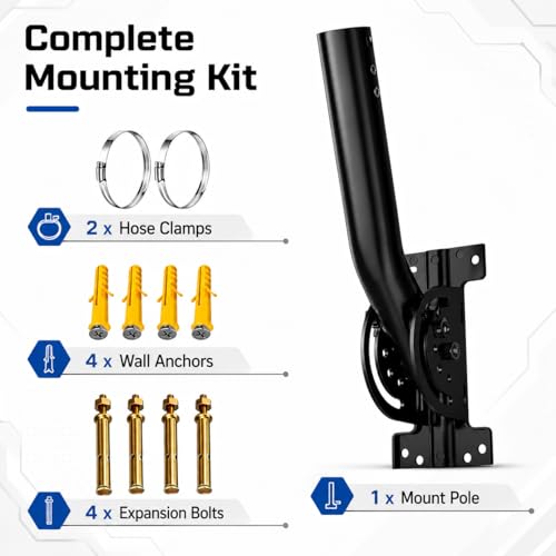 Image of Universal Wireless Bridge Mount | Pole & Wall-Mounted Antenna Mast for Outdoor Antennas, Starlink Extender, Weather Stations & WiFi Extenders (Black-1Pack)