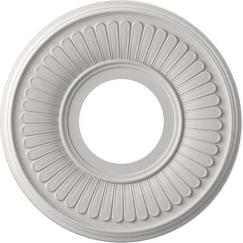 Image of Ekena Millwork CMP10BEGBW Berkshire Thermoformed PVC Ceiling Medallion (Fits Canopies up to 4 1 /2 inch), 10 inchOD x 3 1 /2 inchID x 3 /4 inchP, UltraCover Satin Blossom White