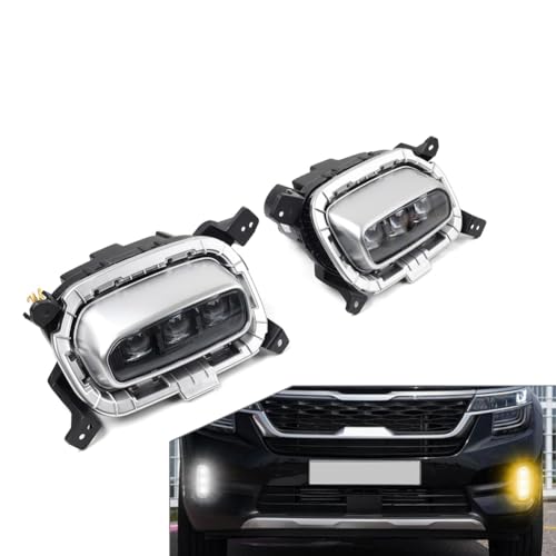 Bacar 2 Pcs Daytime Running Lights Front Fog Light Driving Lamps ABS White+Yellow for KIA Seltos 2020-2022