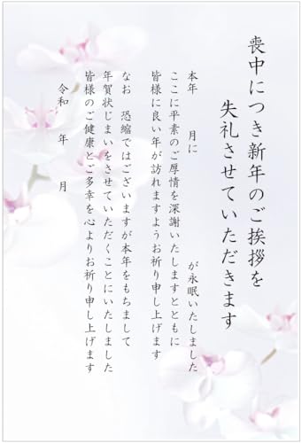 年賀状じまい文章付き 喪中はがき 10枚(手書き記入)弔事用私製ハガキ インクジェット対応【書きやすい文字サイズ】アルファプリントサービス公式〈S-MJ203 胡蝶蘭〉