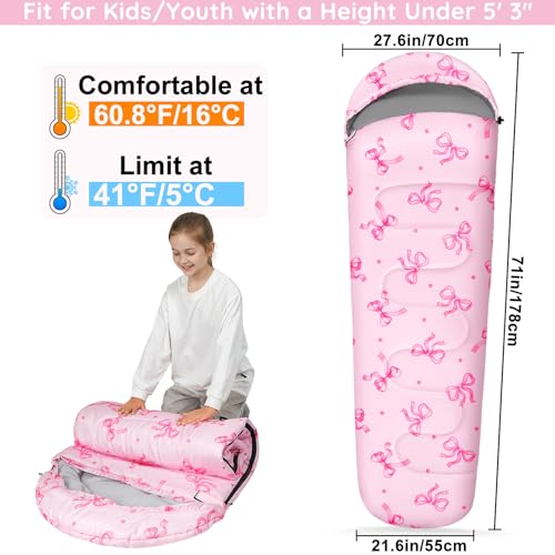 Image of FIOBEE Kids Sleeping Bag 3 Season Camping Sleeping Bags for Girls Toddler