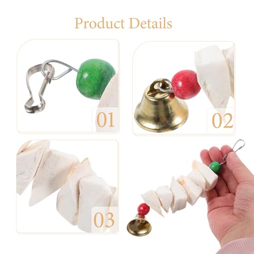 HOMOBABE カルシウム補給付き鳥用噛むおもちゃ 小型インコ オカメインコ対応 耐久性ある墨魚骨製 鈴付き遊具 鳥の健康維持と ランダムカラー