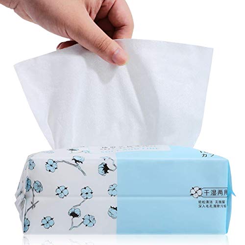 Soft Dry Wipes Disposable 100% Natural Cotton Soft Cotton Pads Makeup Removing Cotton Wipes Tissue,Dry and Wet Use Makeup Cotton Wipes for Fragile skin Baby-Extra Thick-100 Ct (Blue)
