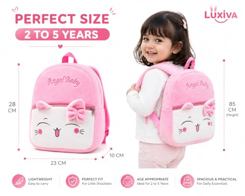 Image of Cartoon Plush Kids School Bag 2-6 Years | Soft Toy Backpack for Boys & Girls | Toddler Nursery Preschool Bag | Lightweight Adjustable Straps