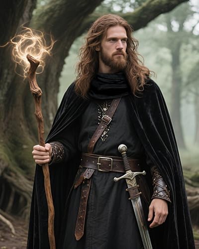 L'VOW Medieval Black Cloak with Hood Renaissance Hooded Cape for Halloween Assassin Creed Ninjia Cosplay2