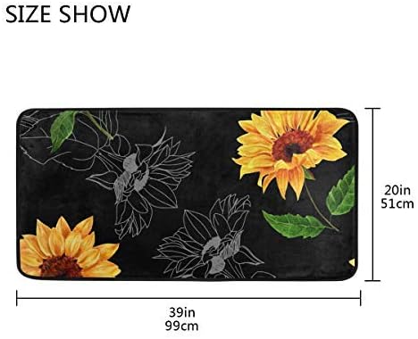 Miniatura 3 de Alfombras de cocina, diseño de girasoles y fondo negro, antideslizantes, suaves, alfombra de cocina, tapete de baño, tapete para decoración del