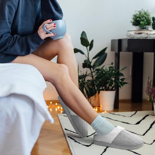shoeslocker Women's Memory Foam Fuzzy Slippers Knit house shoe for Women Comfy Wool-Like Lined Slippers Indoor Outdoor2