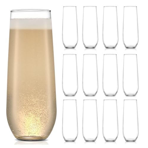 Libbey 228 Stemless Champagne Flutes Glass, 8.5 Oz 12 Piece Elegant Fluted Glassware, Clear Flutes Champagne Glass