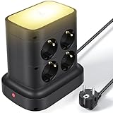 Glovios Ciabatta Multipresa con USB, Ciabatta Elettrica Multi presa con 7 Prese e 4 Porte USB Torretta Multipresa,Con Luce LED Regolabile,Protezione Sovratensione con Interruttore