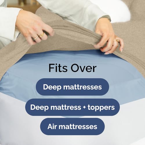 Image of Extra Deep Full Sheet Set - 6 Piece Breathable & Cooling - Heathered Beige | Hotel Luxury Bed Sheets Set, Easy & Secure Fit, Ultra-Soft, Wrinkle & Fade Free, Comfy Sheets Set with Extra Deep Pockets