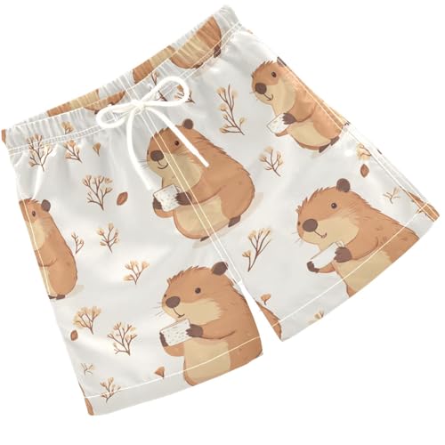 Pigsaly Boys Swim Trunks Capybara Coffees Boys Board Shorts Swimsuit Swimwear Summer Bathing Suit XS