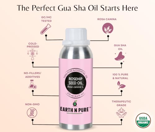 Image of Earth N Pure Rosehip Seed Oil | 100% Pure Natural Cold Pressed Carrier Oil | Premium Quality for Face, Hair, Skin, Nails, Body Massage & DIY Beauty Care | Hexane Free | 250ml