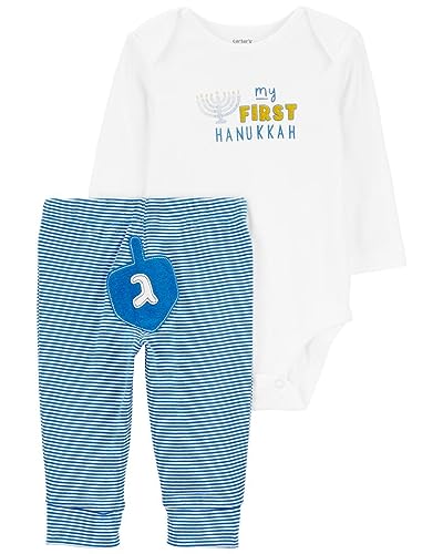 Carter's Baby 2 Piece Long Sleeve Hanukkah Bodysuit and Pants Set (18 Months, White/Blue/Yellow)
