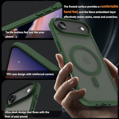 Image of Magnetic for iPhone 17 Air Phone Case, [Compatible with MagSafe], Screen Protector X1, [Military Grade Drop Protection],Matte Finish,Slim,Shockproof,Protective (Green, iPhone 17 AIR)