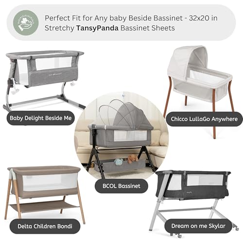 Image of Muslin Bassinet Sheets for Baby Delight Beside Me, BCOL, Chicco LullaGo, Delta Children Bondi, Skylar, Semphis by TansyPanda, 3PC, 20x32 in, Ultra Soft, Breathable, Snug Fit, Unisex Boys Girls, Maadi