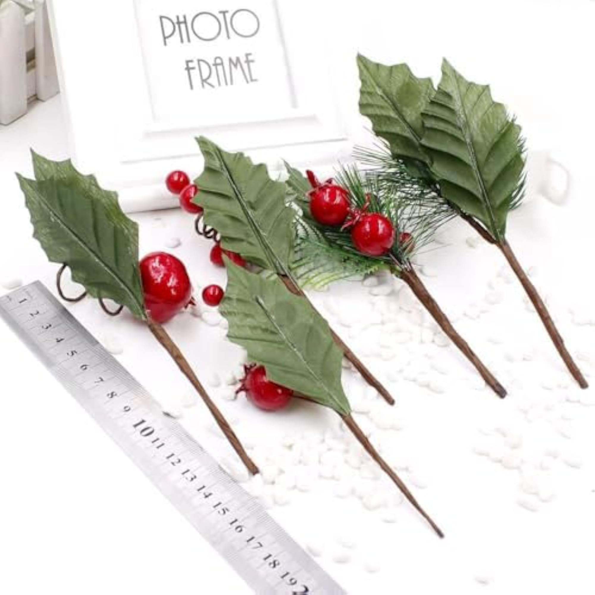Artificial Red Berry Stems Pine Branch Picks for Holiday Decor