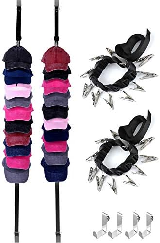 UTOWO Hats Rack for Baseball-Cap-Oraganizer-Holder Hanger for Door (Black 1pc hat Rack with 10 Clip)