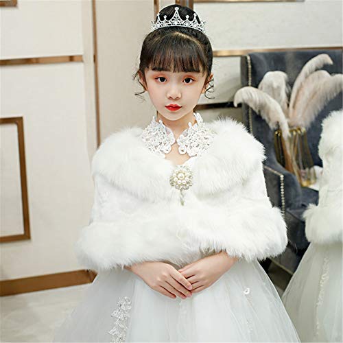 Princess Hooded Cape Cloaks Children Dress Princess Dress Flower Girl Wedding Dress Coat Shawl Thick Warm Woolen Shawl for Girls Birthday Cosplay (Color : White Size : 100cm) (White 130cm)2