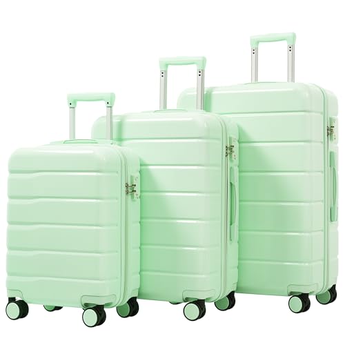 Merax 3-teiliges Koffer-Set (M-L-XL) – 20" 24" 28" Reisekoffer aus ABS+PC, Hartschalenkoffer mit 360° Doppelrollen, TSA-Schloss, Innenfächer, für Geschäftsreisen und Familienurlaub, Grün