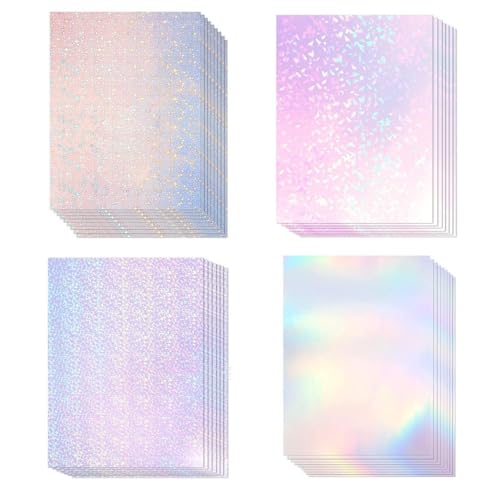FTXanty 24 Sheets Holographic Film Clear Vinyl Stickers 4 Styles Holographic Transparent Paper A4 Self-Adhesive Flash Film Sticker Paper Overlay for Photo Scrapbooking DIY Christmas