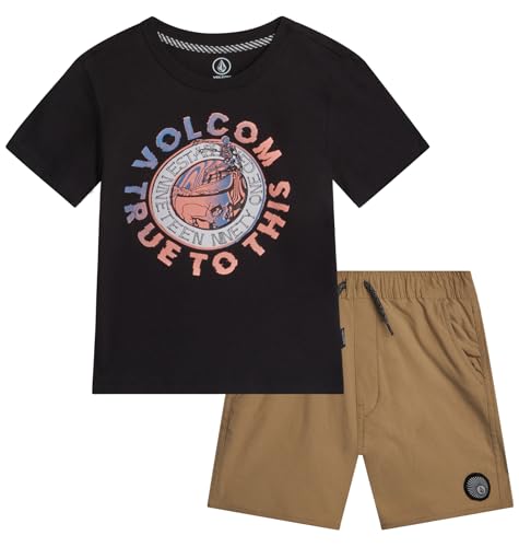 Image of Volcom Toddler Baby Boy Shorts Set - 2 Piece Short Sleeve Graphic Tees and Shorts Infant Toddler Little Boys Summer Outfits