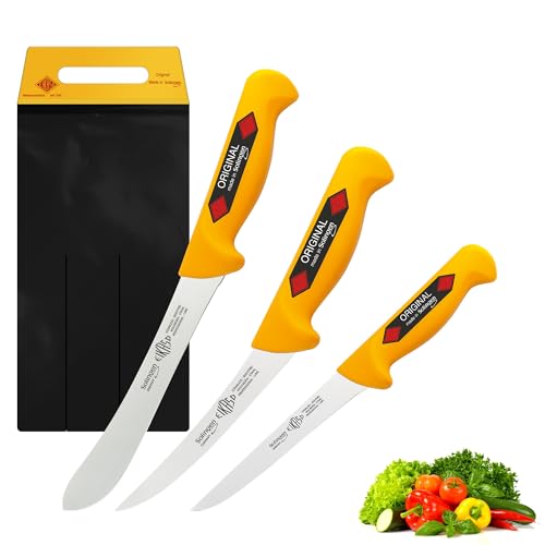 EIKASO Solingen Messerset 3 Teilig Schlachtermesser Set Metzgermesser mit ergonomischen Griff aus Molybdänstahl 1.4116 für Profis und Privat