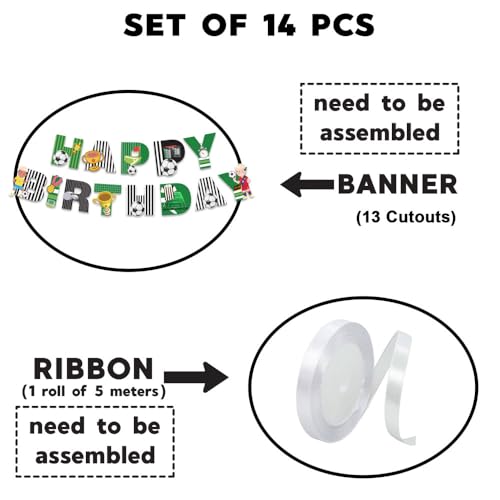 Image of Festiko Football Theme Happy Birthday Banner With Ribbon, Football Theme Decorations, Birthday Decoration Items