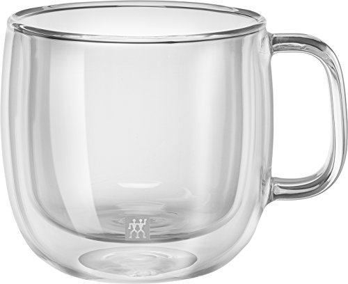 Jogo com 2 Canecas de Vidro de Parede Dupla para Cappuccino, (com Alça) Sorrento, Zwilling, Transparente, 450 ml, Pacote de 2