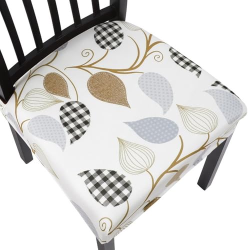 Image of SearchI Dining Chair Seat Covers Set of 4, Rear Covered, Checked Leaves