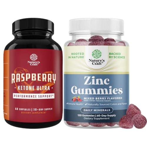 Bundle of Blend of Raspberry Ketones, Green Tea Extract and African Mango – Suppress Appetite & Burn Fat and Extra Strength Zinc Gummies for Energy & Immune Support - Vitamins & Mineral Supplements