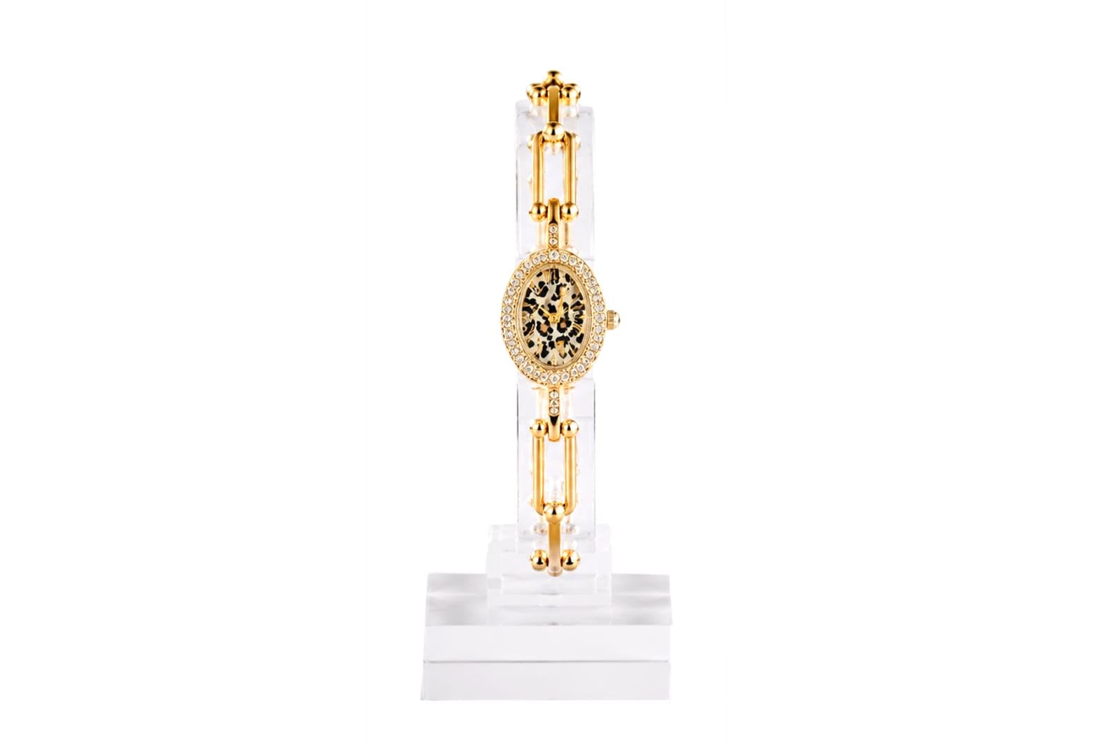 Women's Gold-Tone Chain Bracelet Watch with Red Oval Dial-picture-24