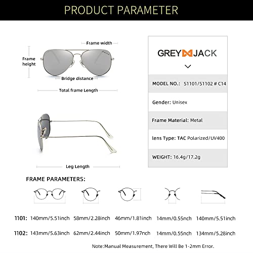 Image of grey jack Polarized Classic Aviator Sunglasses Lightweight Style For Men Women Silver Frame Silver Lens, Polarization, Large - Pack Of 1