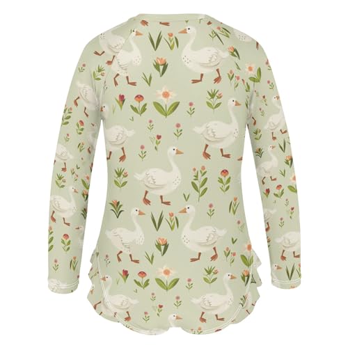 Goose Flower Leaf Girls Long Sleeve Swimsuit Rash Guard One Piece Bathing Suits Zipper 3-12T3