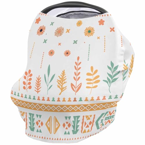 Nursing Cover for Breastfeeding Scarf, Plant Floral Tribe Ethnic Style Baby Car Covers Super Soft Multi Use for Canopy Shopping Cart Cover Blanket Stroller Cover