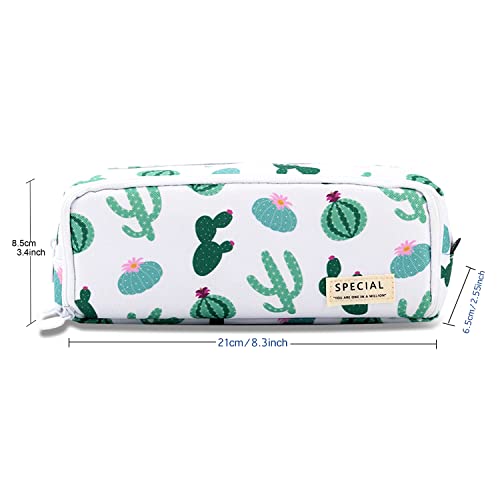 Image of MAMUNU Big Capacity Pencil Pen Case, 3 Compartments Large Storage Canvas Pencil Pouch with Zipper, Green Cactus Design Aesthetic Pencil Pouch For Office School