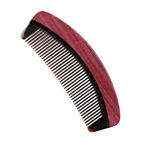 No Static Detangling Wooden Comb - Handmade Fine Tooth Hair Comb - Purpleheart Wood & Buffalo Horn Combs for Women , Men and Girls