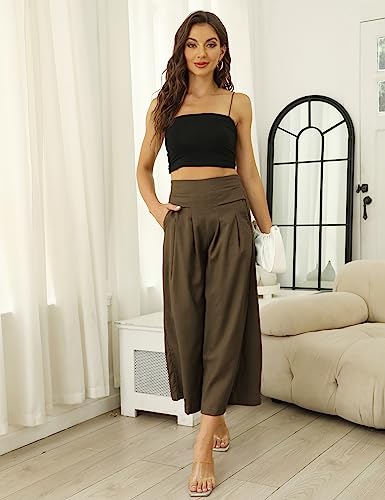 SCUSTY Linen Pants for Women Culottes Capris Wide Leg Palazzo Boho Pants Trousers3