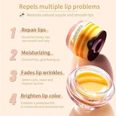 8 PCS Fruit Lip Mask Set with Honey & Vitamin E Lip Balm Pot, Moisturizing Overnight Treatment, Effective Reduces Lip Lines Prevention Dry and Cracked Lip Care Product