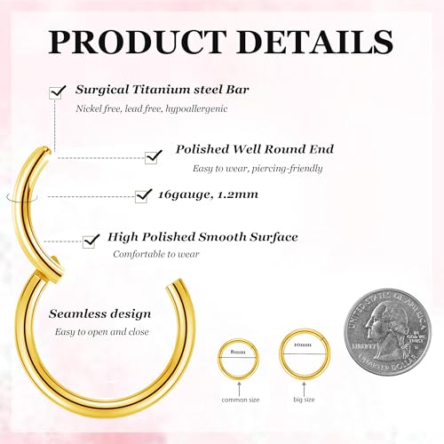 2 PCS Small Cartilage Double-Hoop Helix Conch Piercing Earrings With Cubic Zirconia For Women Trendy 14K Gold Plated Titanium Surgical Stainless Steel Sets Jewelry2