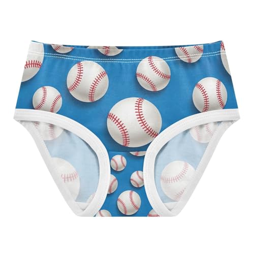 White Baseballs Blue Toddler Cotton Underwear, Girls Underwear Cotton, 2T–8 Years