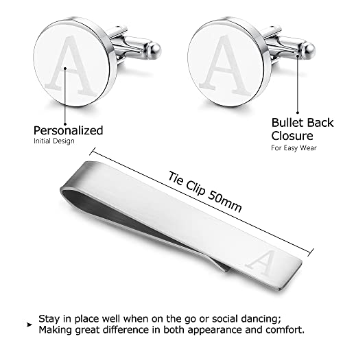 Loyallook Classic Engraved Initial Cufflinks And Tie Clip Bar Set Alphabet Letter Formal Business Wedding Shirts A #TOP3