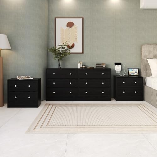 HOME DESIGN Altoona 3-Piece Bedroom Set with Dresser and Two Nightstands Black