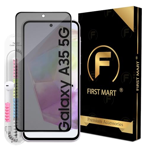 Image of FIRST MART Privacy Tempered Glass for Samsung Galaxy A35, Galaxy M35 & Samsung A55 with Cable Guard & Installation Kit | Anti-Spy 9H Screen Protector, Edge-to-Edge, Case-Friendly | Black