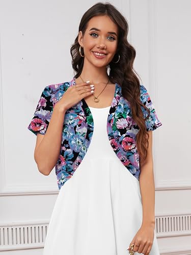 Image of Heymoments Women's Short Sleeve Bolero Shrugs Lightweight V-Neck Open Front Cropped Cardigan (S-2XL)