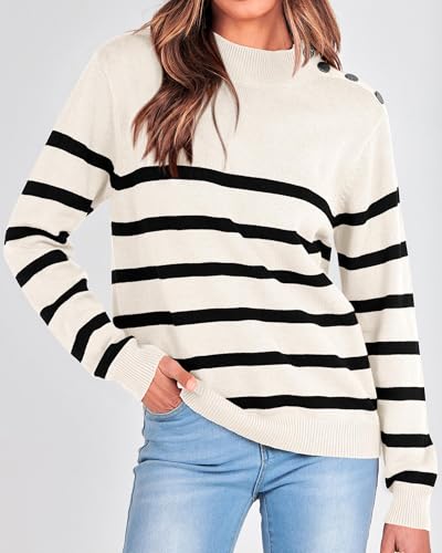 KIRUNDO Fall Sweaters for Women 2025 Striped Turtleneck Ribbed Knit Sweater Trendy Pullover Jumper Winter Fashion Clothing2