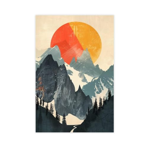Impression sur toile abstraite de montagne style ferme bohème pour déco salon - 61x91cm