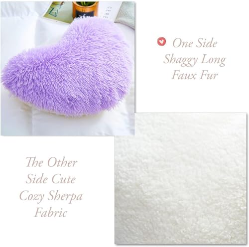 MOOWOO Flauschiges Herzkissen, Kunstfell-Überwurfkissen, Sherpa-Plüsch, flauschig, niedlich, weich, Valentinstag, Erntedankfest, Weihnachten, dekorativ für Zuhause, Bett, Couch, Herzform