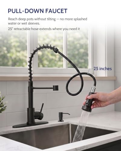 Image of LUFEIDRA Pull-Down Kitchen Faucet with Soap Dispenser, Matte Black