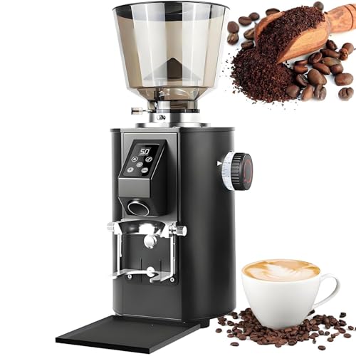DDZJTPP Molinillo Café Profesional Eléctrico Fresa Plana 64 Mm,Capacidad 1 LB,Dosificación Dual 9 Configuraciones Precisas Panel Control LED Selección Taza Simple/Doble para Espresso Black