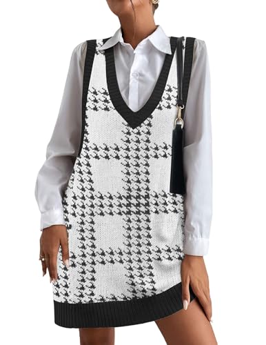 Image of Zeagoo Womens Sweater Vest Dress Pattern Knitted Pullovers Sweaters V Neck Tank Sweater Dress with Pockets